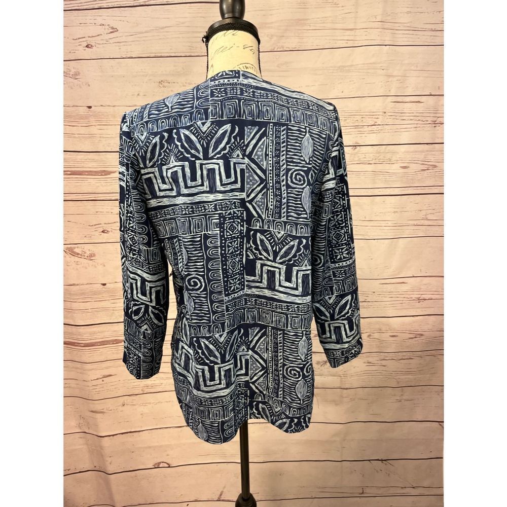 Briggs New York Petite Navy Blue White Abstract Geometric Tribal Blazer Jacket S - Picture 3 of 3